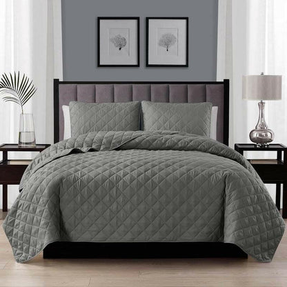 Twin/Twin XL 2-Piece Dark Grey Polyester Microfiber Diamond Quilt Set - FurniFindUSA