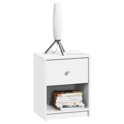 Contemporary 1-Drawer Nightstand with Storage Shelf in White - FurniFindUSA