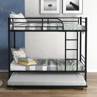 Twin over Twin Bunk bed with Trundle Bed in Black Metal Finish - FurniFindUSA