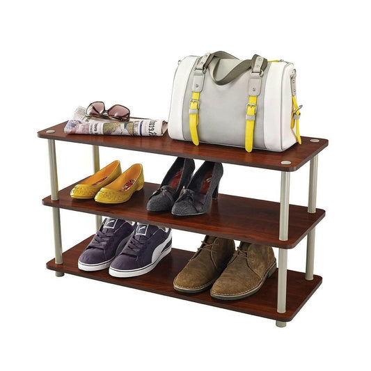 Dark Cherry 3-Shelf Modern Shoe Rack - Holds up to 12 Pair of Shoes - FurniFindUSA