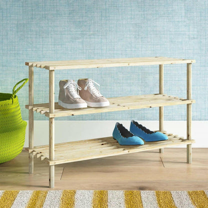 Solid Pine Wood 3-Tier Shoe Rack - Holds up to 12 Pair of Shoes - FurniFindUSA