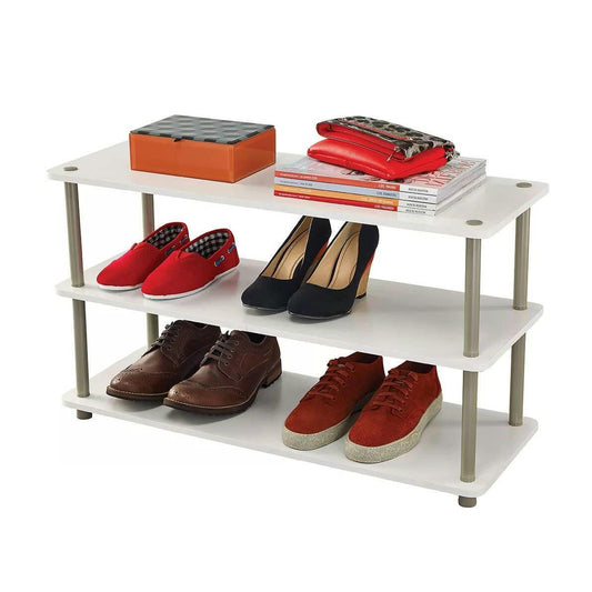 White 3-Shelf Modern Shoe Rack - Holds up to 12 Pair of Shoes - FurniFindUSA