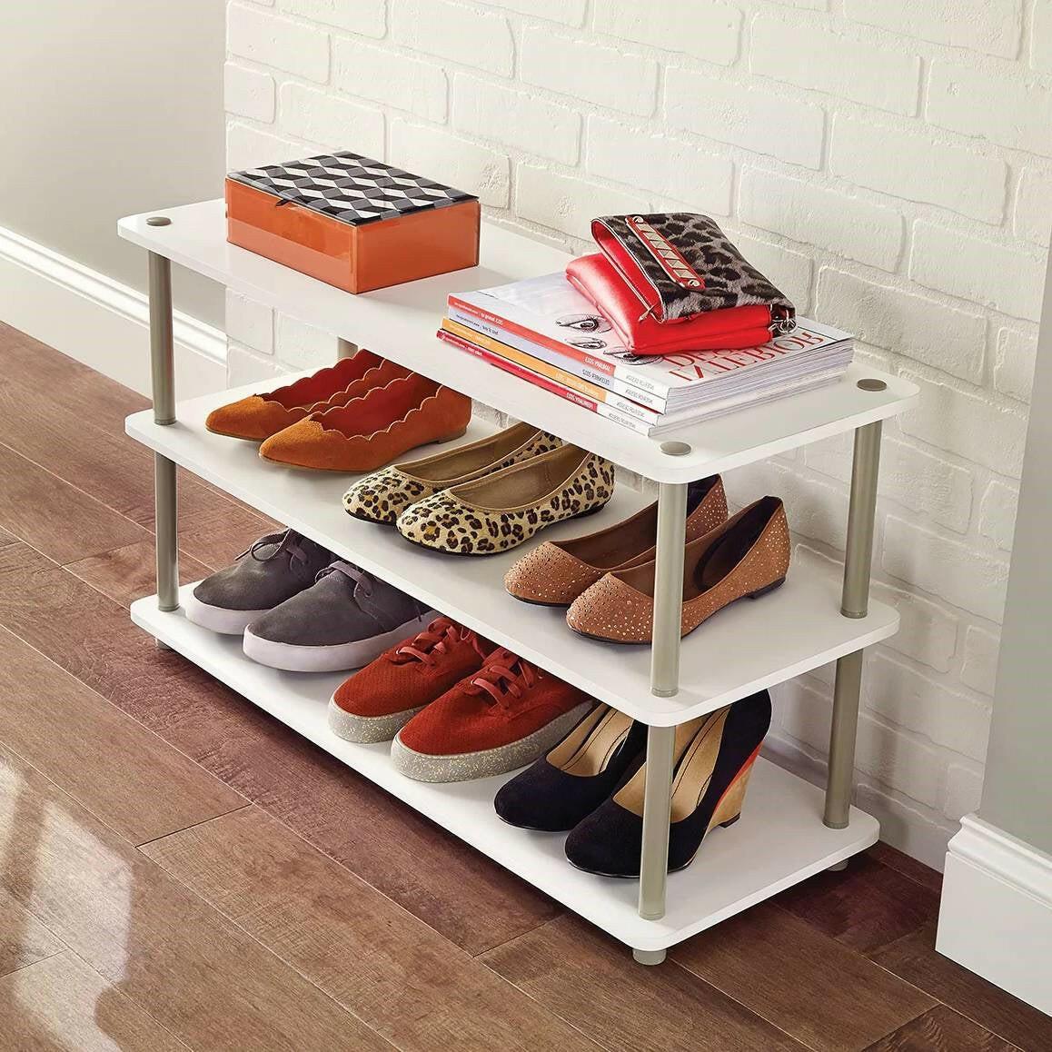 White 3-Shelf Modern Shoe Rack - Holds up to 12 Pair of Shoes - FurniFindUSA