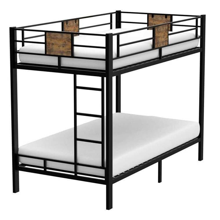 Twin over Twin Heavy Duty Metal Bunk Bed in Black with Side Ladder - FurniFindUSA