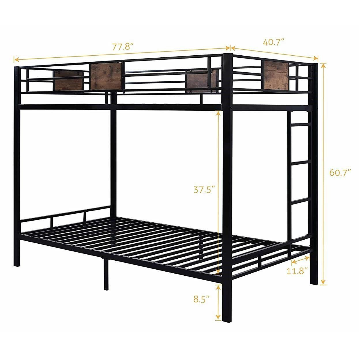 Twin over Twin Heavy Duty Metal Bunk Bed in Black with Side Ladder - FurniFindUSA