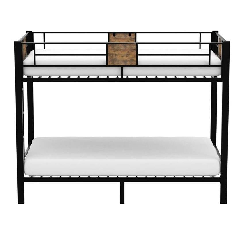 Twin over Twin Heavy Duty Metal Bunk Bed in Black with Side Ladder - FurniFindUSA