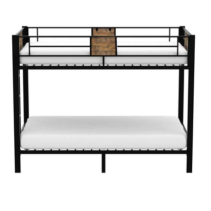 Twin over Twin Heavy Duty Metal Bunk Bed in Black with Side Ladder - FurniFindUSA