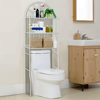 Over Toilet Bathroom Space Saving Storage Shelving Unit in White Metal Finish - FurniFindUSA