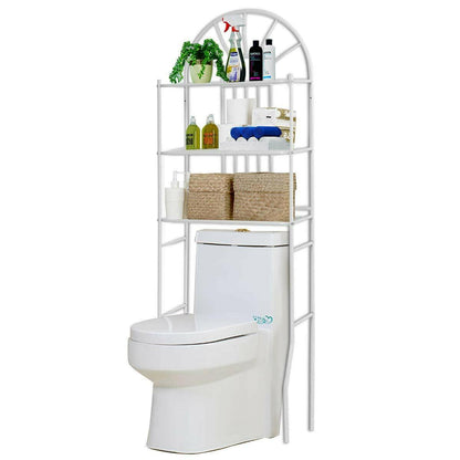 Over Toilet Bathroom Space Saving Storage Shelving Unit in White Metal Finish - FurniFindUSA