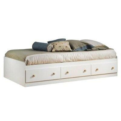 Twin Size Mates Platform Bed in White/Maple with 2 Storage Drawers - FurniFindUSA