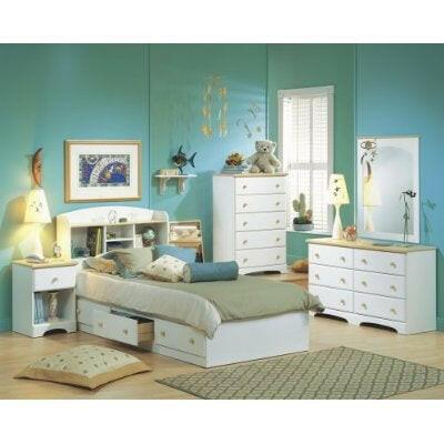 Twin Size Mates Platform Bed in White/Maple with 2 Storage Drawers - FurniFindUSA