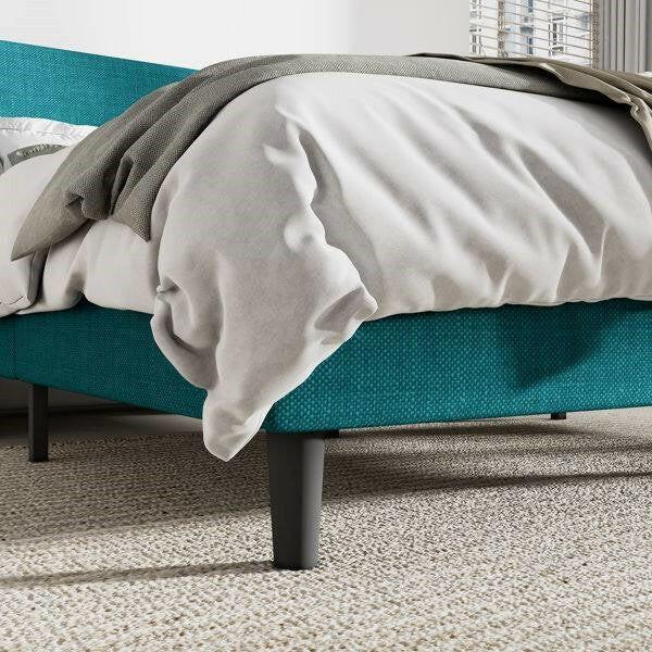 Queen Size Turquoise Linen Blend Upholstered Platform Bed with Wingback Headboard - FurniFindUSA