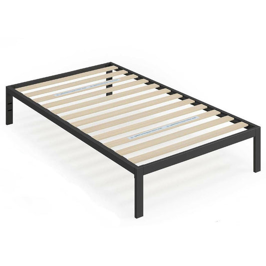 Twin Black Metal Platform Bed Frame with Wood Slats - 350 lbs Weight Capacity - FurniFindUSA