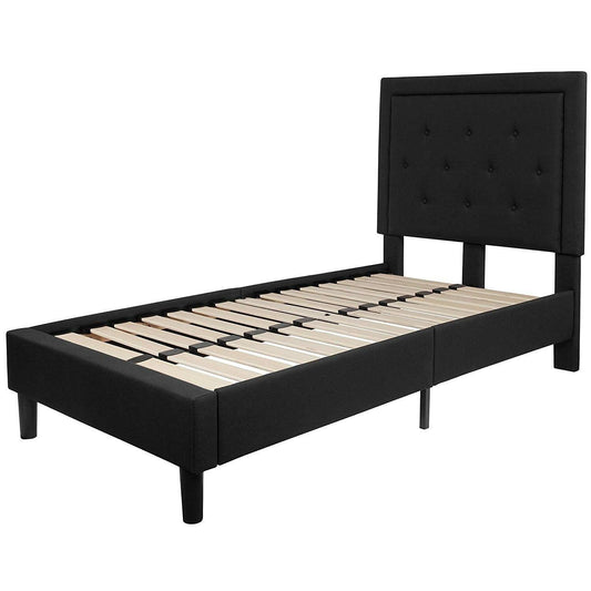 Twin Black Fabric Upholstered Platform Bed Frame with Tufted Headboard - FurniFindUSA