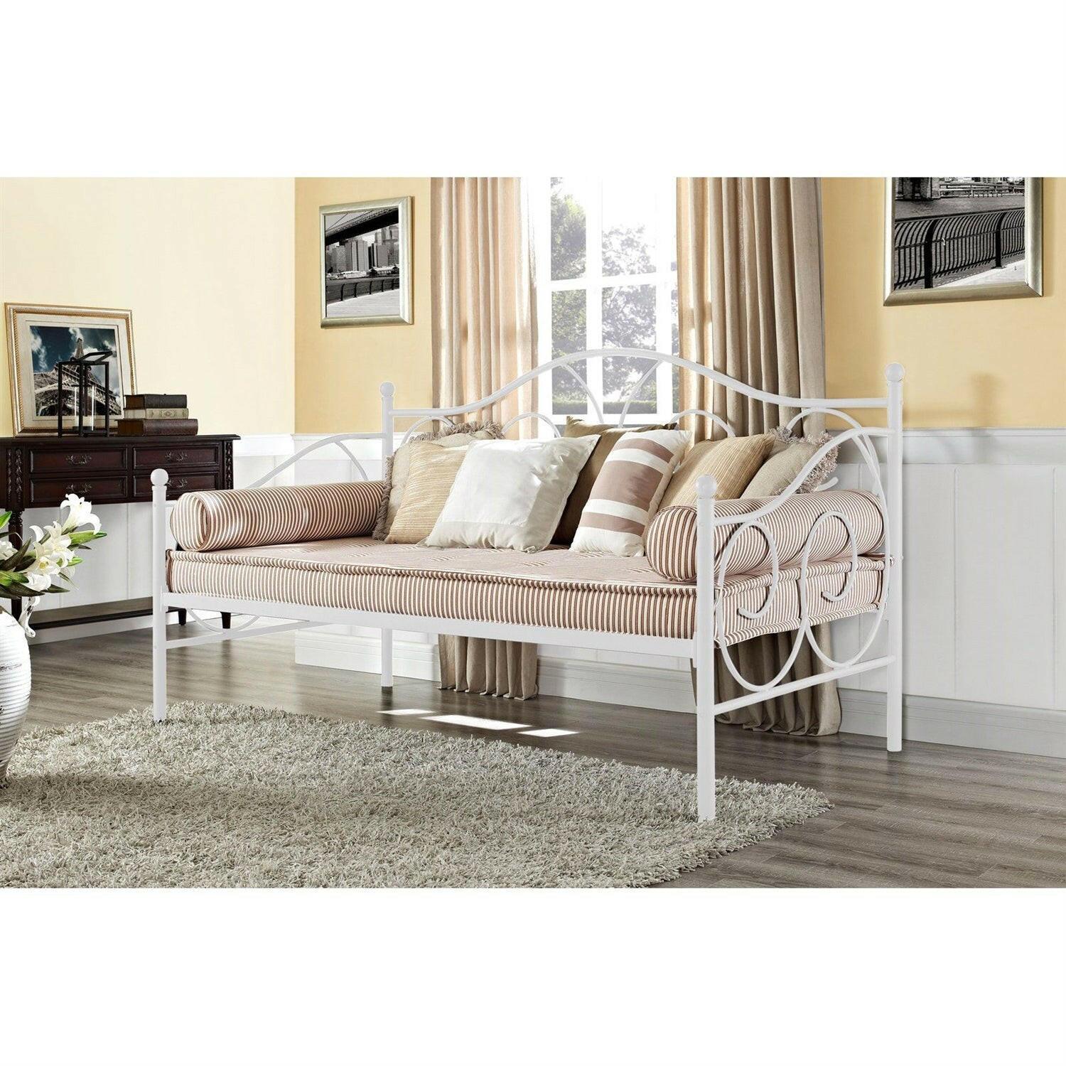 Twin White Metal Daybed with Scrolling Final Detailing - 600 lb Weight Limit - FurniFindUSA