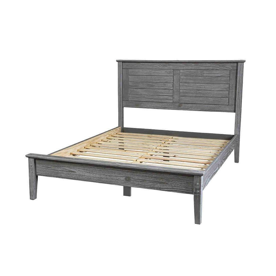 Twin Size Coastal Dorm Farmhouse Solid Pine Wood Platform Bed in Rustic Grey - FurniFindUSA