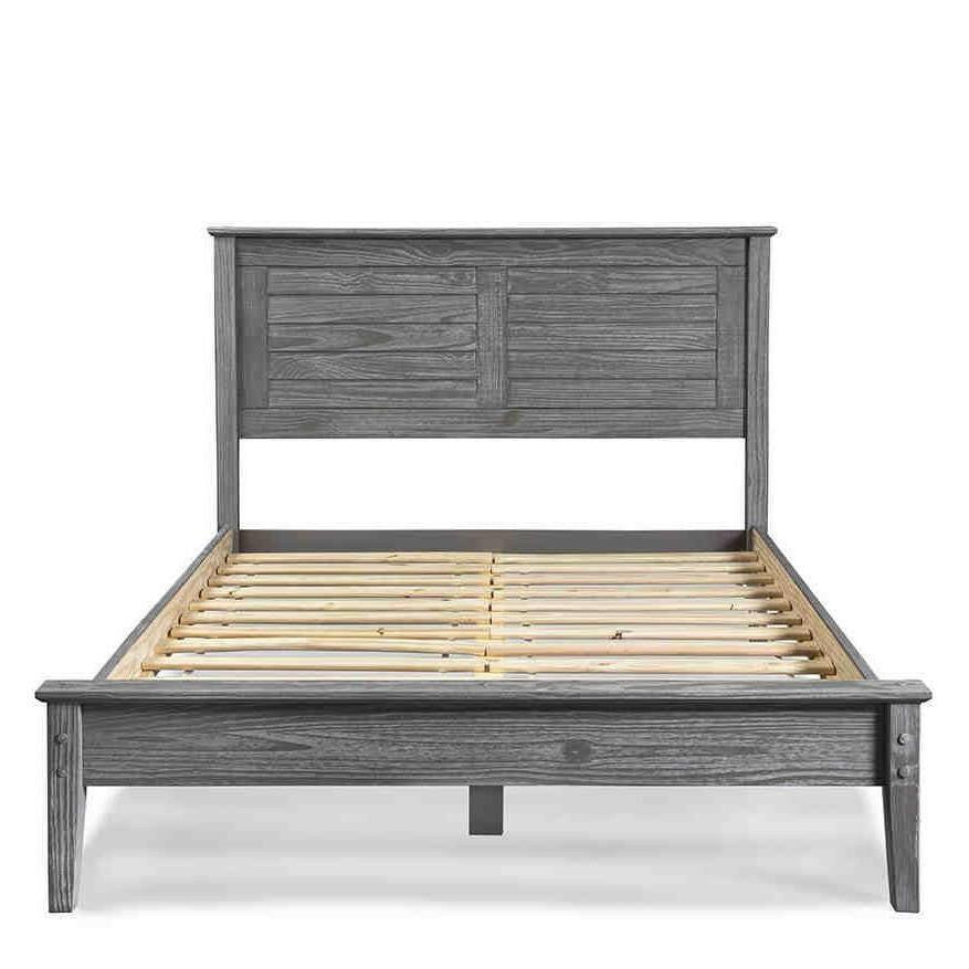 Twin Size Coastal Dorm Farmhouse Solid Pine Wood Platform Bed in Rustic Grey - FurniFindUSA