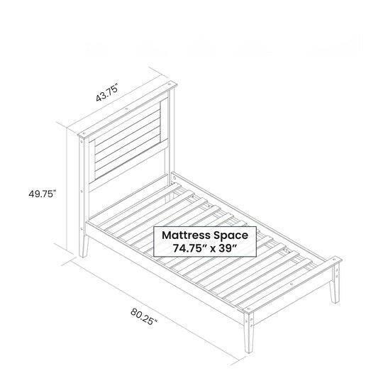 Twin Size Coastal Dorm Farmhouse Solid Pine Wood Platform Bed in Rustic Grey - FurniFindUSA