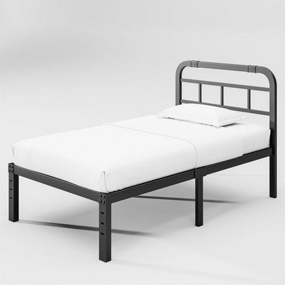 Twin Size Heavy Duty Black Metal Platform Bed Frame with Headboard - FurniFindUSA