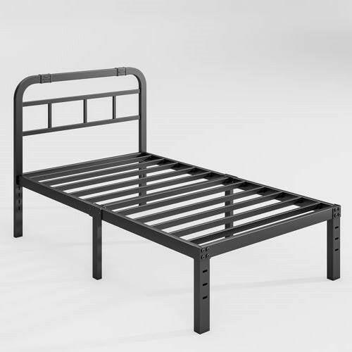 Twin Size Heavy Duty Black Metal Platform Bed Frame with Headboard - FurniFindUSA