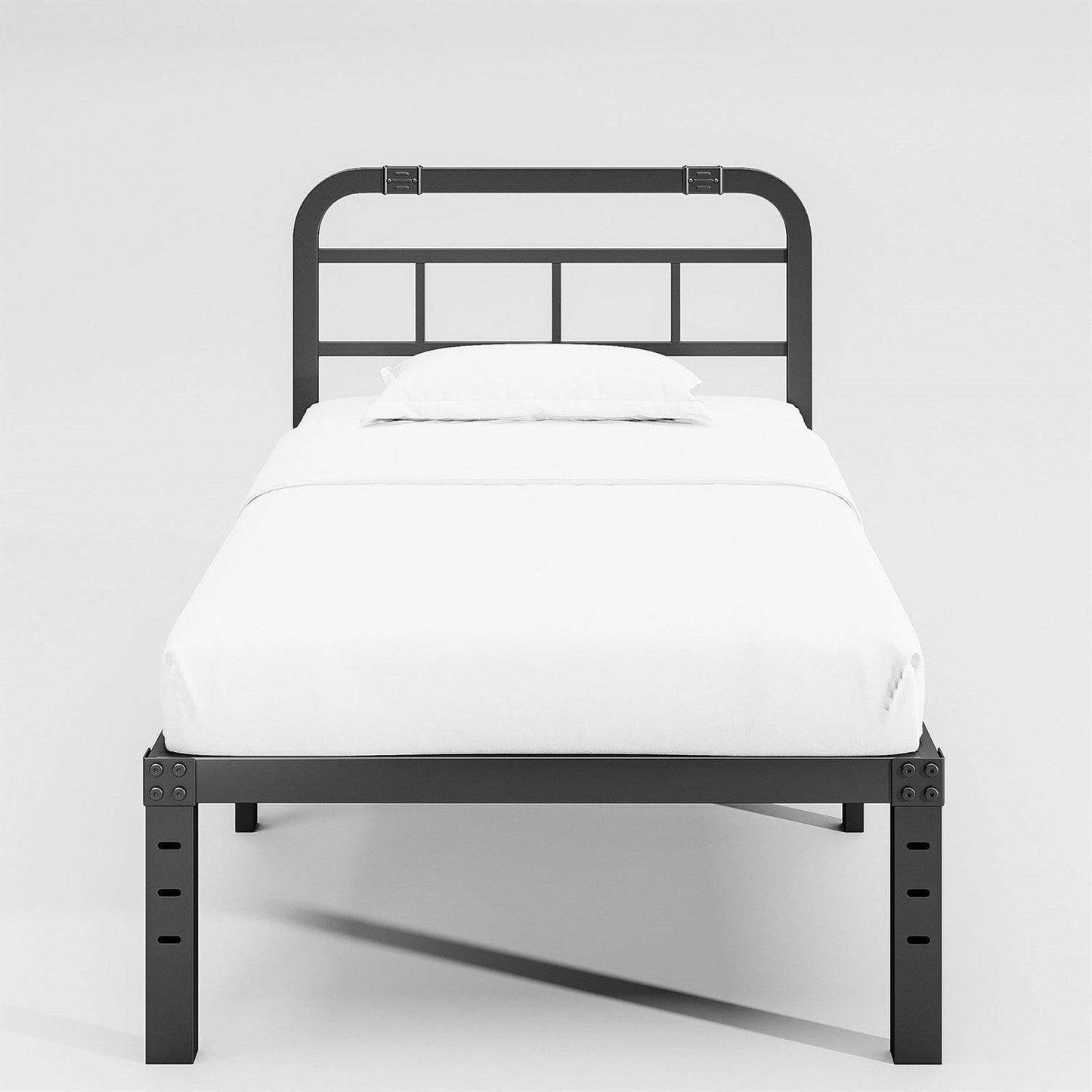 Twin Size Heavy Duty Black Metal Platform Bed Frame with Headboard - FurniFindUSA