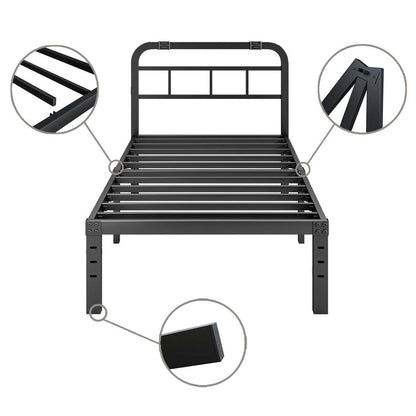 Twin Size Heavy Duty Black Metal Platform Bed Frame with Headboard - FurniFindUSA