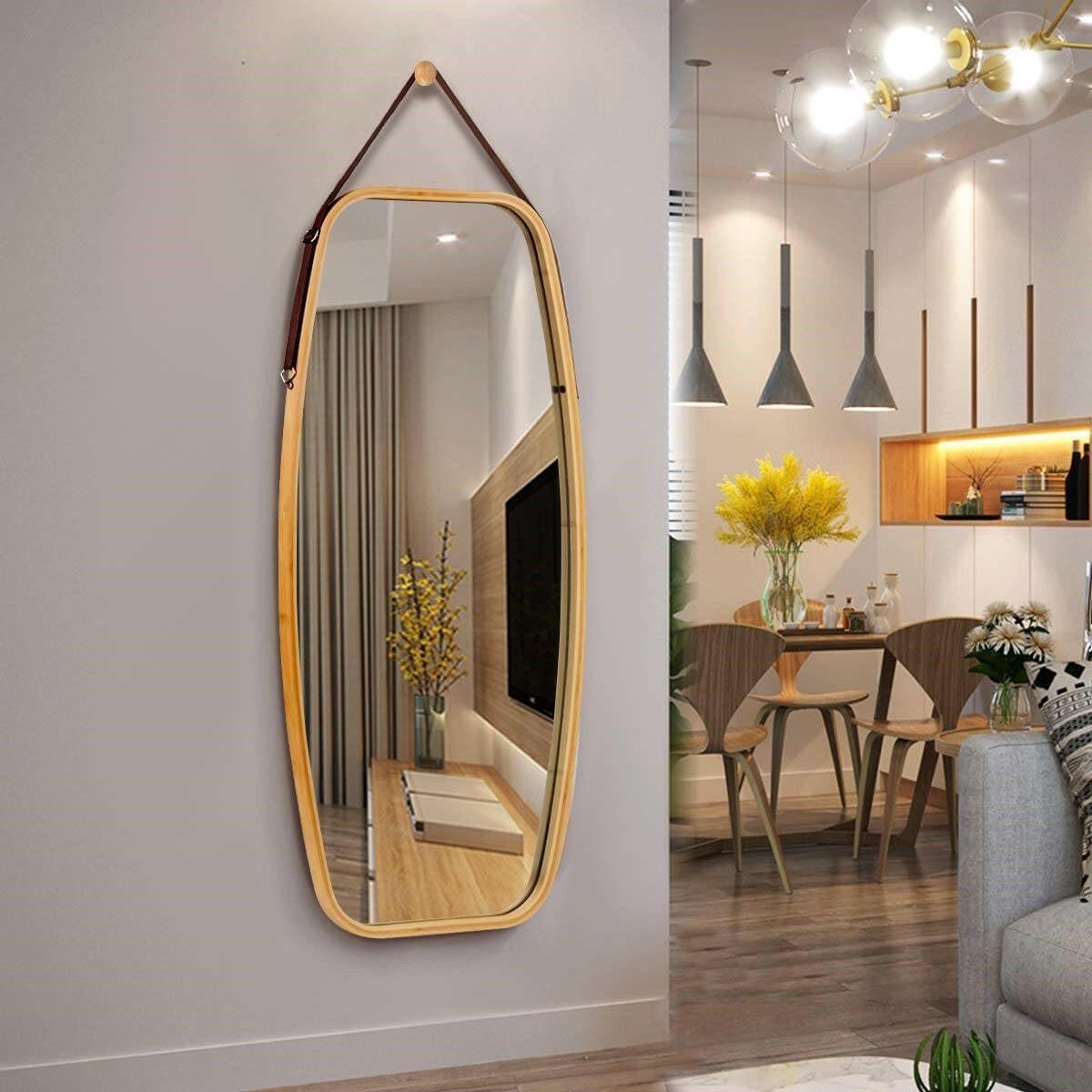 Wall Hanging Bedroom Bathroom Rectangular Mirror with Bamboo Frame 39 x 18 inch - FurniFindUSA
