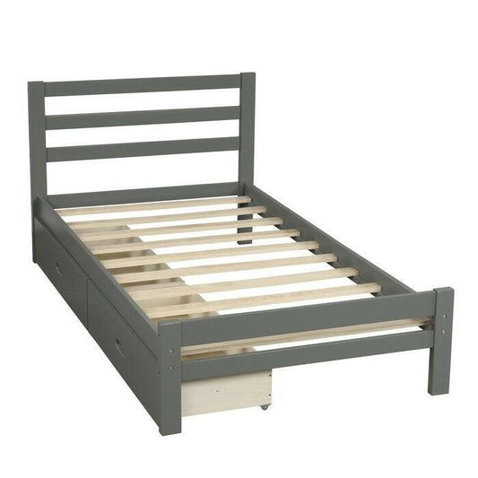 Twin size Gray Low Profile 2 Drawer Storage Platform Bed - FurniFindUSA