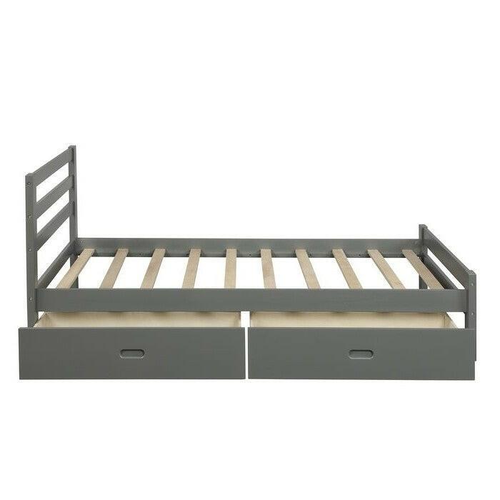 Twin size Gray Low Profile 2 Drawer Storage Platform Bed - FurniFindUSA