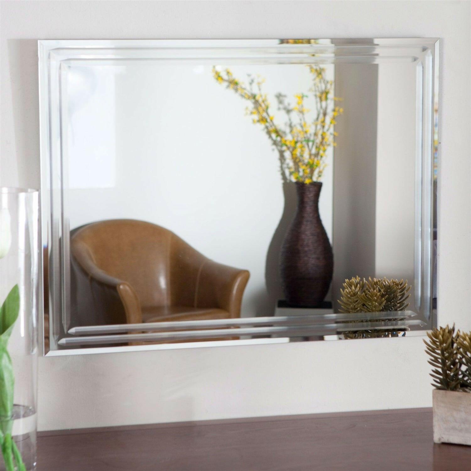 Rectangular 31.5-inch Bathroom Vanity Wall Mirror with Triple-Bevel Design - FurniFindUSA