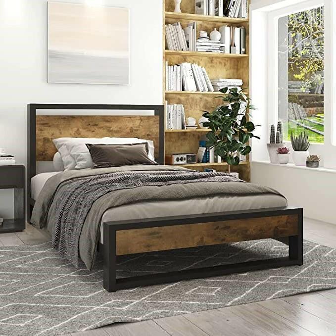 Twin Modern Farmhouse Platform Bed Frame with Wood Panel Headboard Footboard - FurniFindUSA