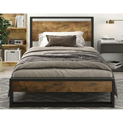 Twin Modern Farmhouse Platform Bed Frame with Wood Panel Headboard Footboard - FurniFindUSA