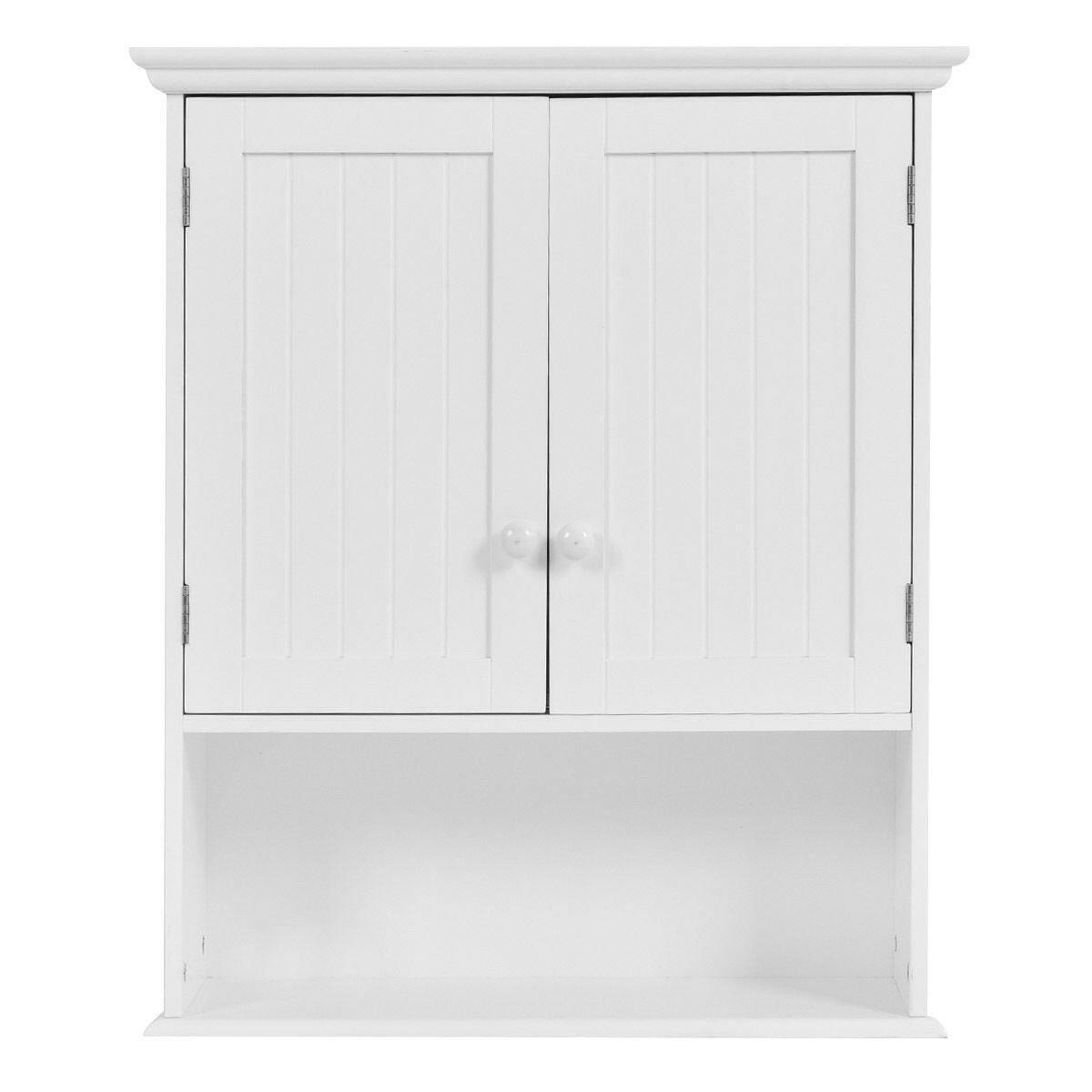 White Wall Mount Bathroom Cabinet with Storage Shelf - FurniFindUSA