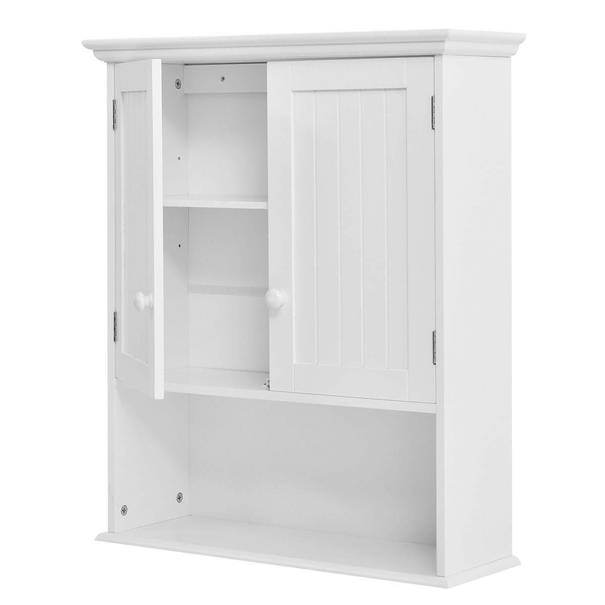 White Wall Mount Bathroom Cabinet with Storage Shelf - FurniFindUSA