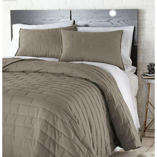 Twin/Twin XL Modern Brick Stitch Microfiber Reversible 2 Piece Comforter Set in Taupe - FurniFindUSA