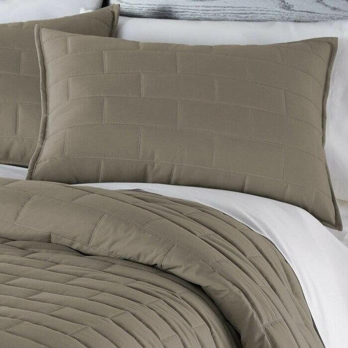 Twin/Twin XL Modern Brick Stitch Microfiber Reversible 2 Piece Comforter Set in Taupe - FurniFindUSA