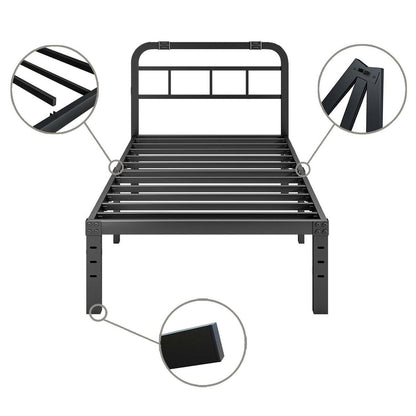 Twin XL Size Heavy Duty Black Metal Platform Bed Frame with Headboard - FurniFindUSA