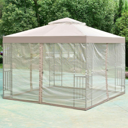 10 x 10 Ft Outdoor Patio Gazebo with Taupe Brown Canopy and Mesh Sidewalls - FurniFindUSA