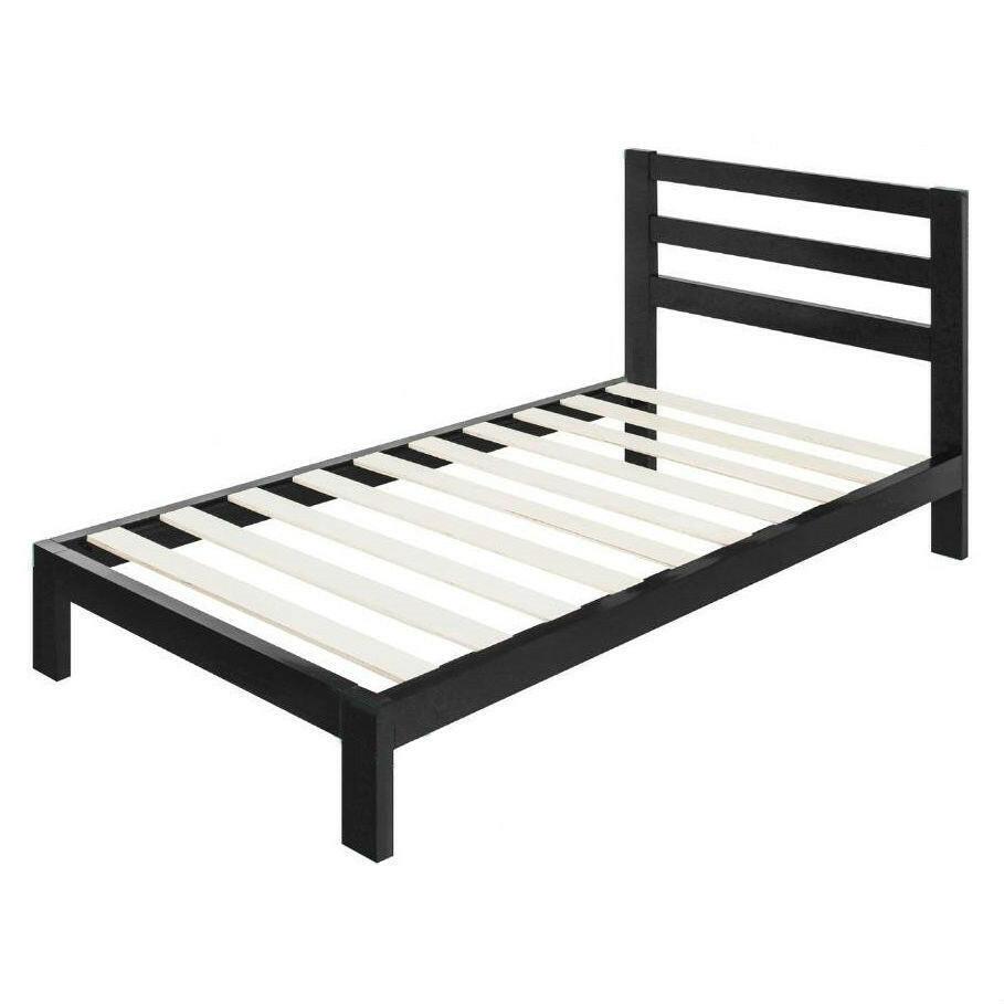 Twin size Modern Metal Platform Bed Frame with Headboard And Wood Support Slats - FurniFindUSA