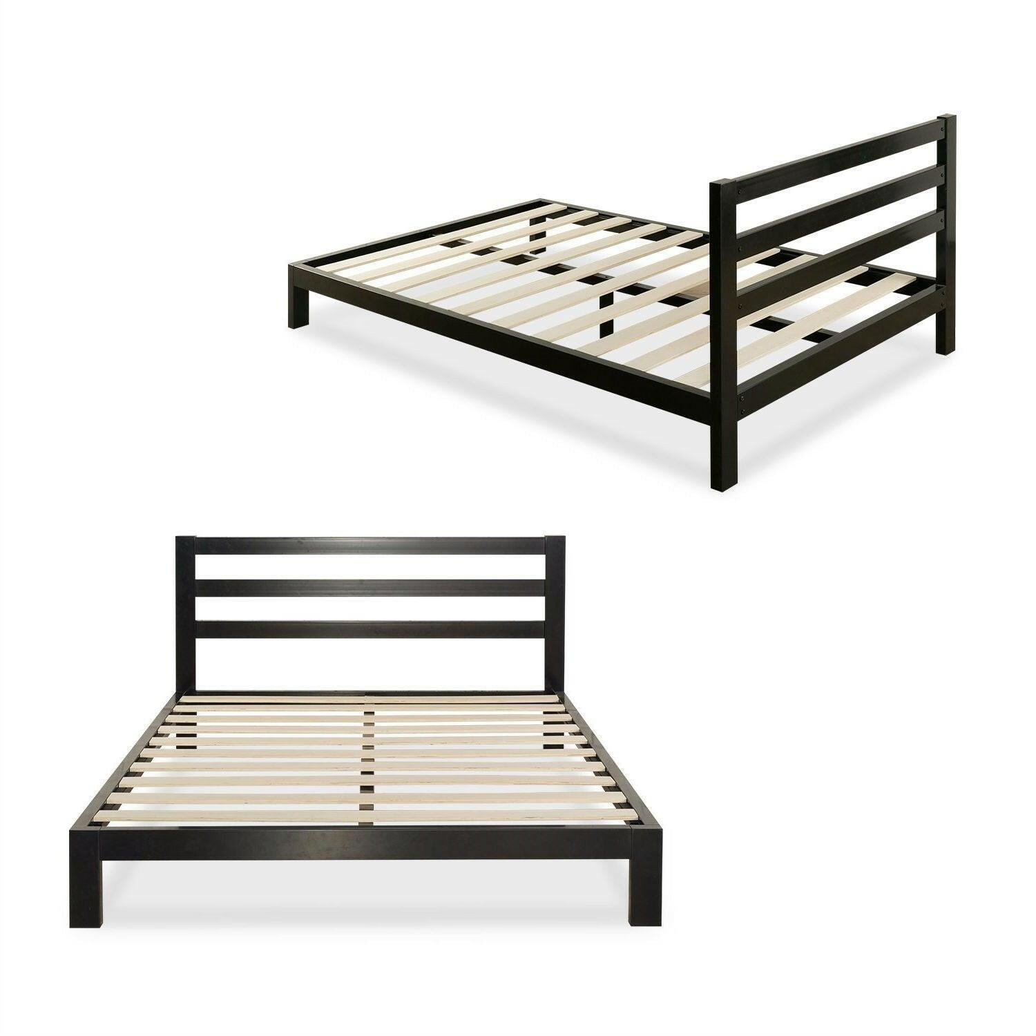Twin size Modern Metal Platform Bed Frame with Headboard And Wood Support Slats - FurniFindUSA