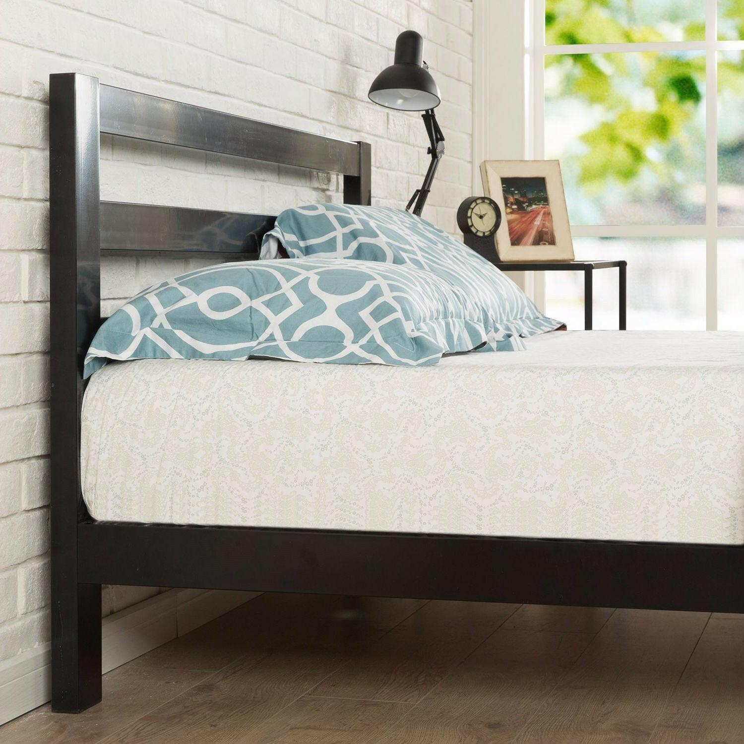 Twin size Modern Metal Platform Bed Frame with Headboard And Wood Support Slats - FurniFindUSA