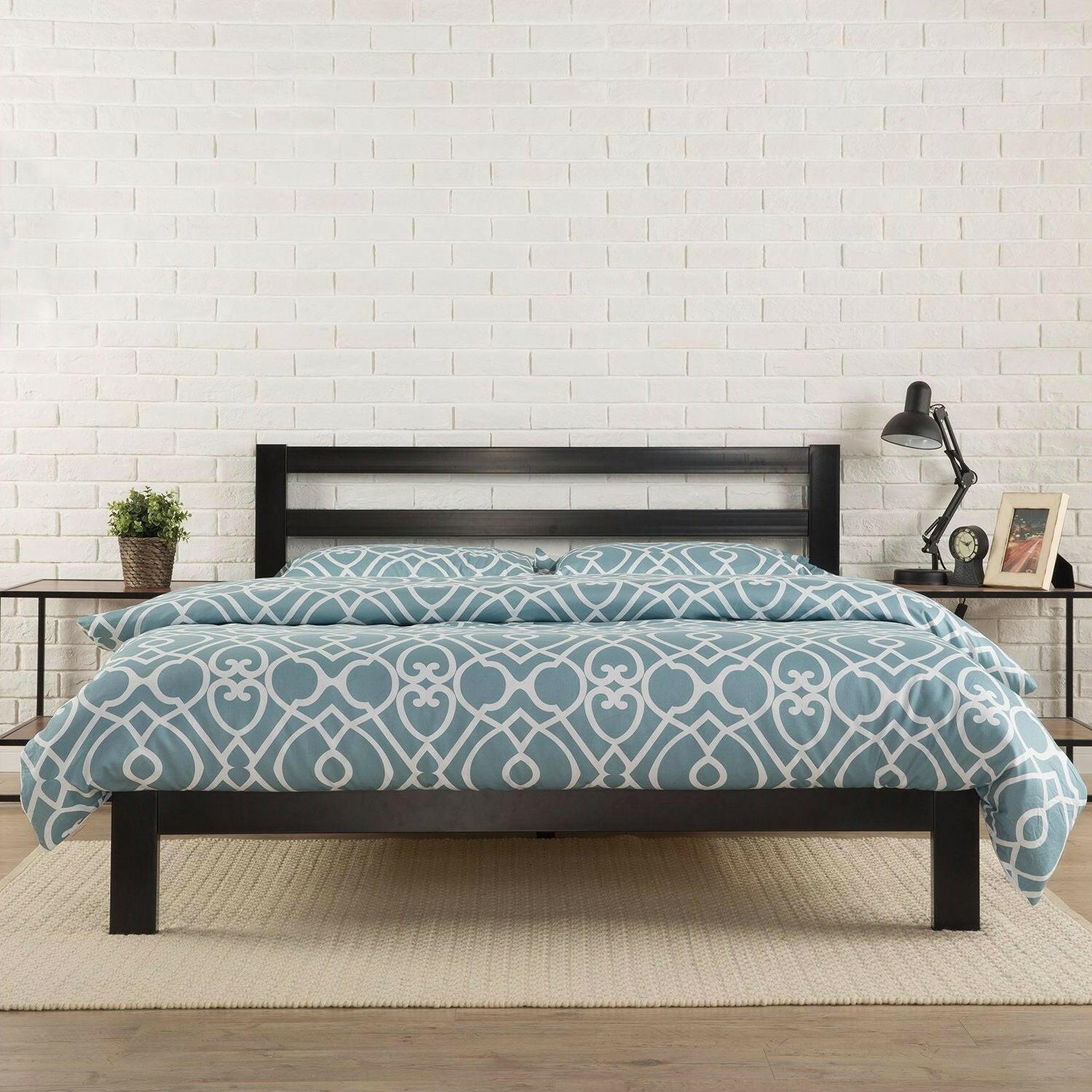 Twin size Modern Metal Platform Bed Frame with Headboard And Wood Support Slats - FurniFindUSA