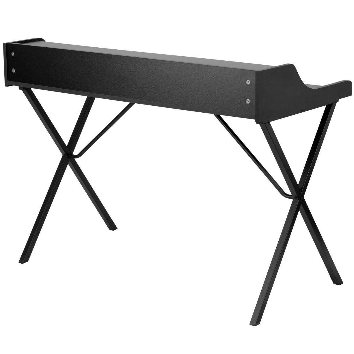 Modern Black Office Table Computer Desk with Raised Top Shelf - FurniFindUSA