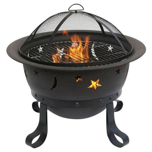Outdoor Star Moon Steel Wood Burning Fire Pit in Bronze Finish - FurniFindUSA