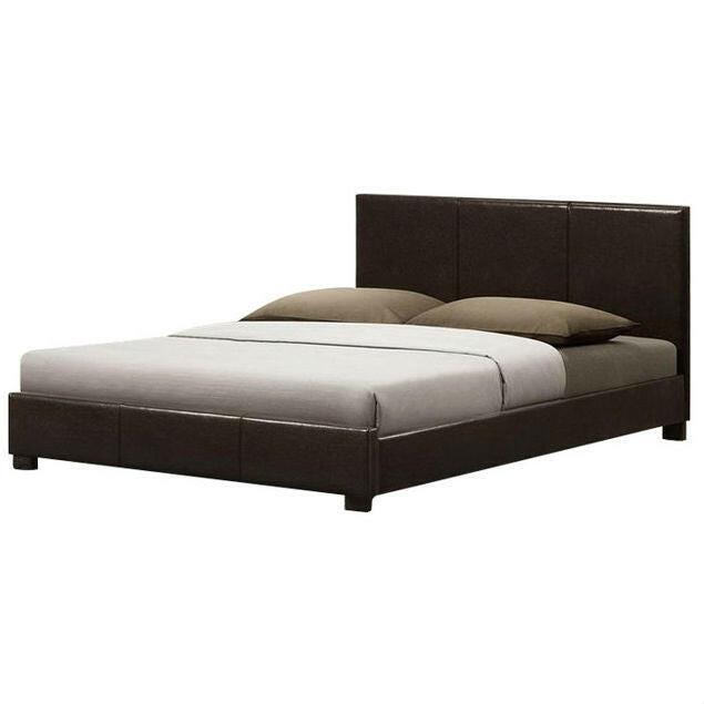 Queen size Dark Brown Faux Leather Upholstered Platform Bed Frame with Headboard - FurniFindUSA