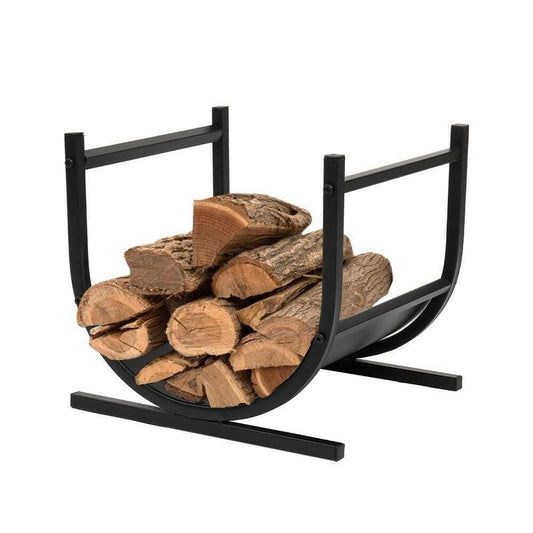 Modern Classic Black Steel Firewood Rack Log Holder for Indoor or Outdoor Use - FurniFindUSA