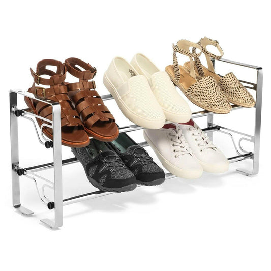 Chrome 2-Tier Modern Metal Shoe Rack - Hold up to 7 Pair of Shoes - FurniFindUSA