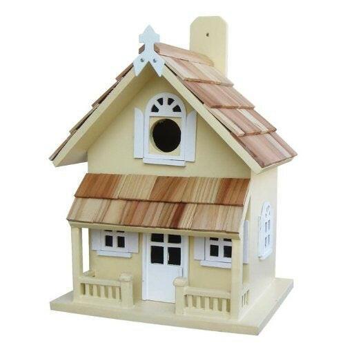 Yellow Victorian Cottage Wood Outdoor Birdhouse - FurniFindUSA