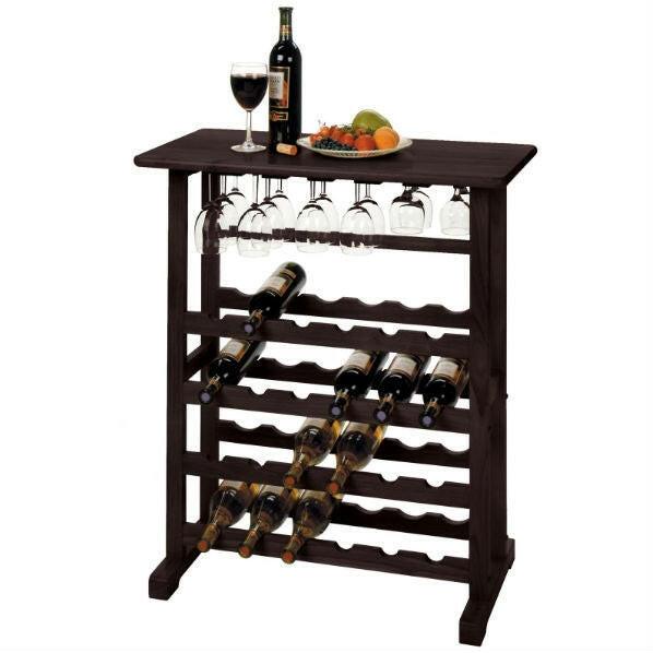 Floor-Standing Dark Espresso Brown 24-Bottle Wine Rack - FurniFindUSA