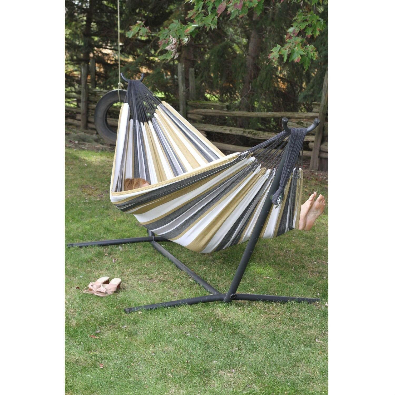 Desert Moon Pattern Cotton Hammock with 9-FT Steel Stand - FurniFindUSA